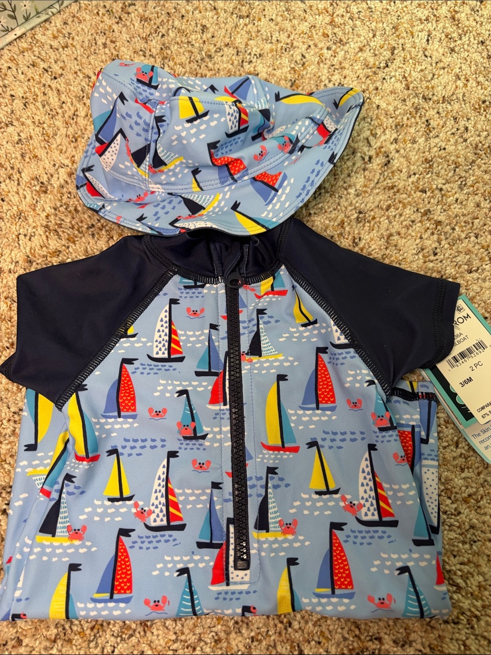 Kids Sailboat UV Swim Set - Light Blue with Navy Accents